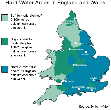 Hard Water Map A map showing statistics on Hard Water across England and Wales.